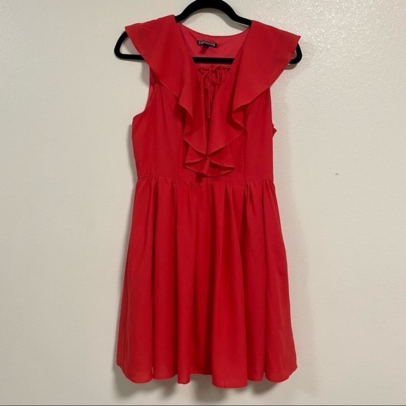 Express ALine Ruffle Dress Coral Size 4 - Picture 1 of 11